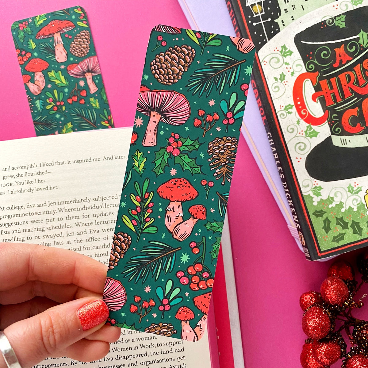 Winter Mushrooms Christmas Bookmark