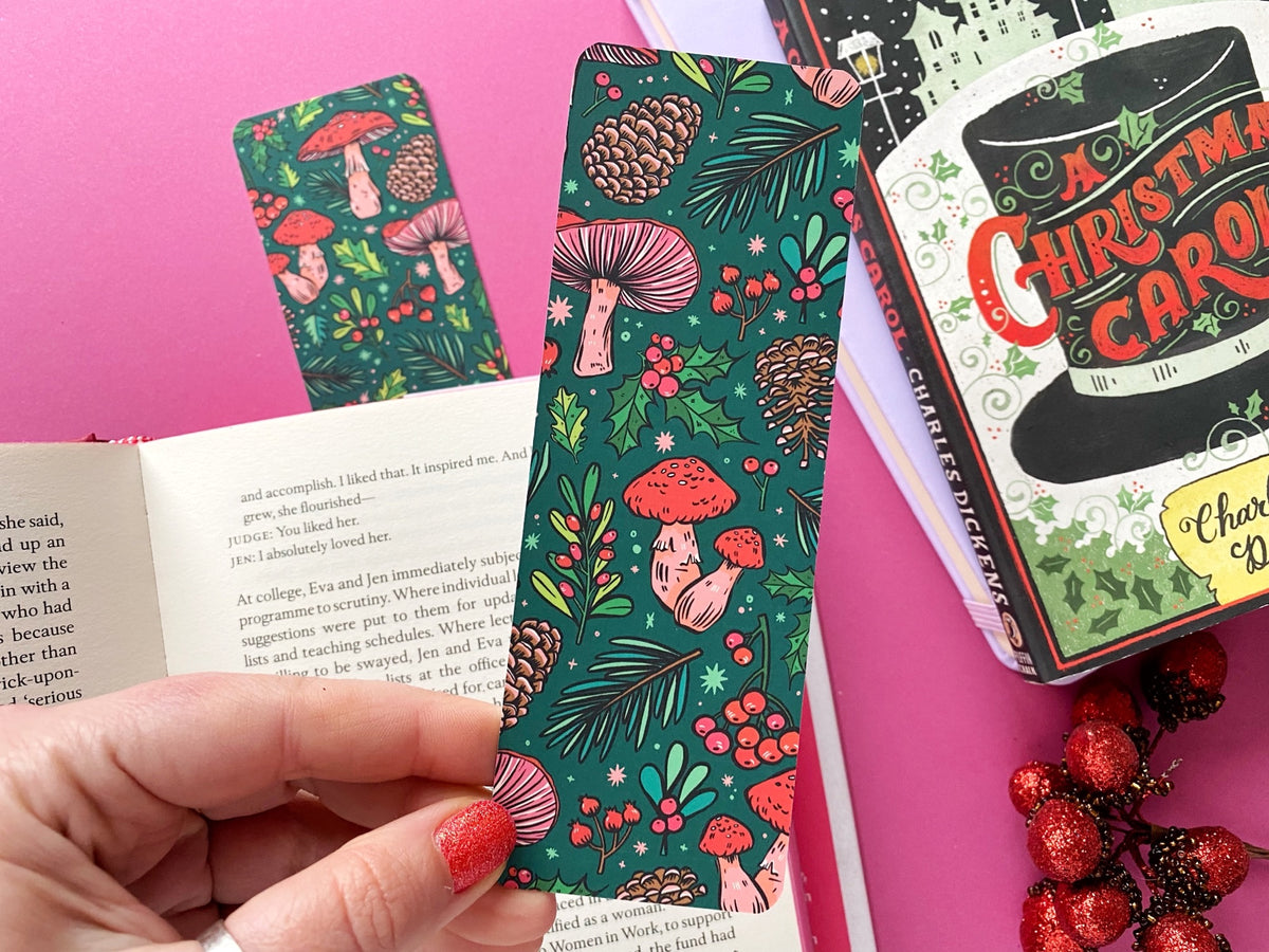 Winter Mushrooms Christmas Bookmark