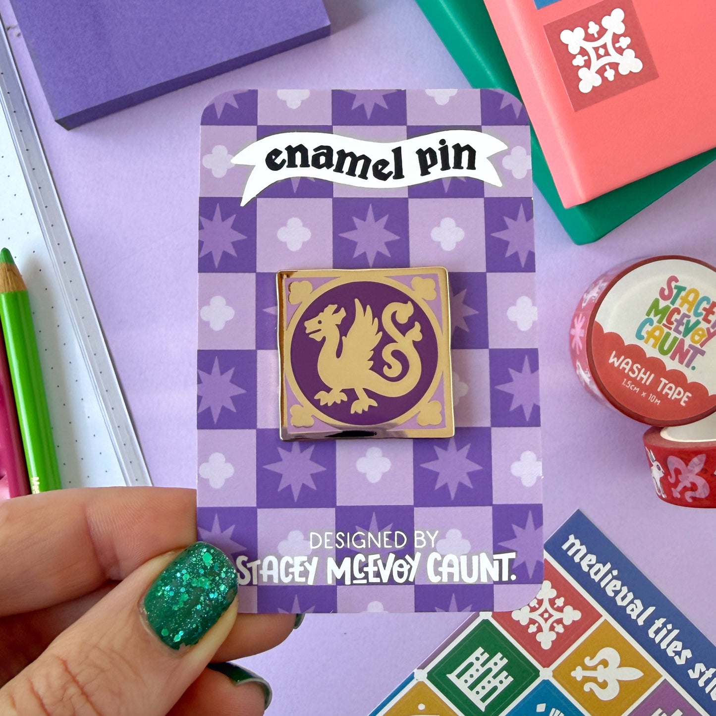 Dragon Medieval Tile Enamel Pin