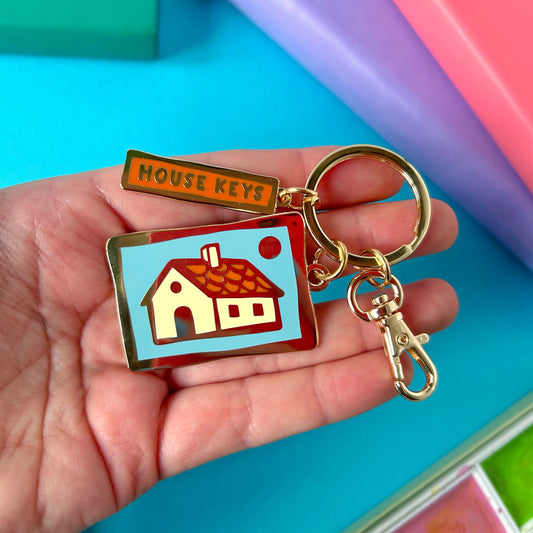 Blue House Keys Keyring