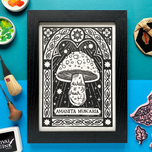 Seconds - Amanita Muscaria Lino Print