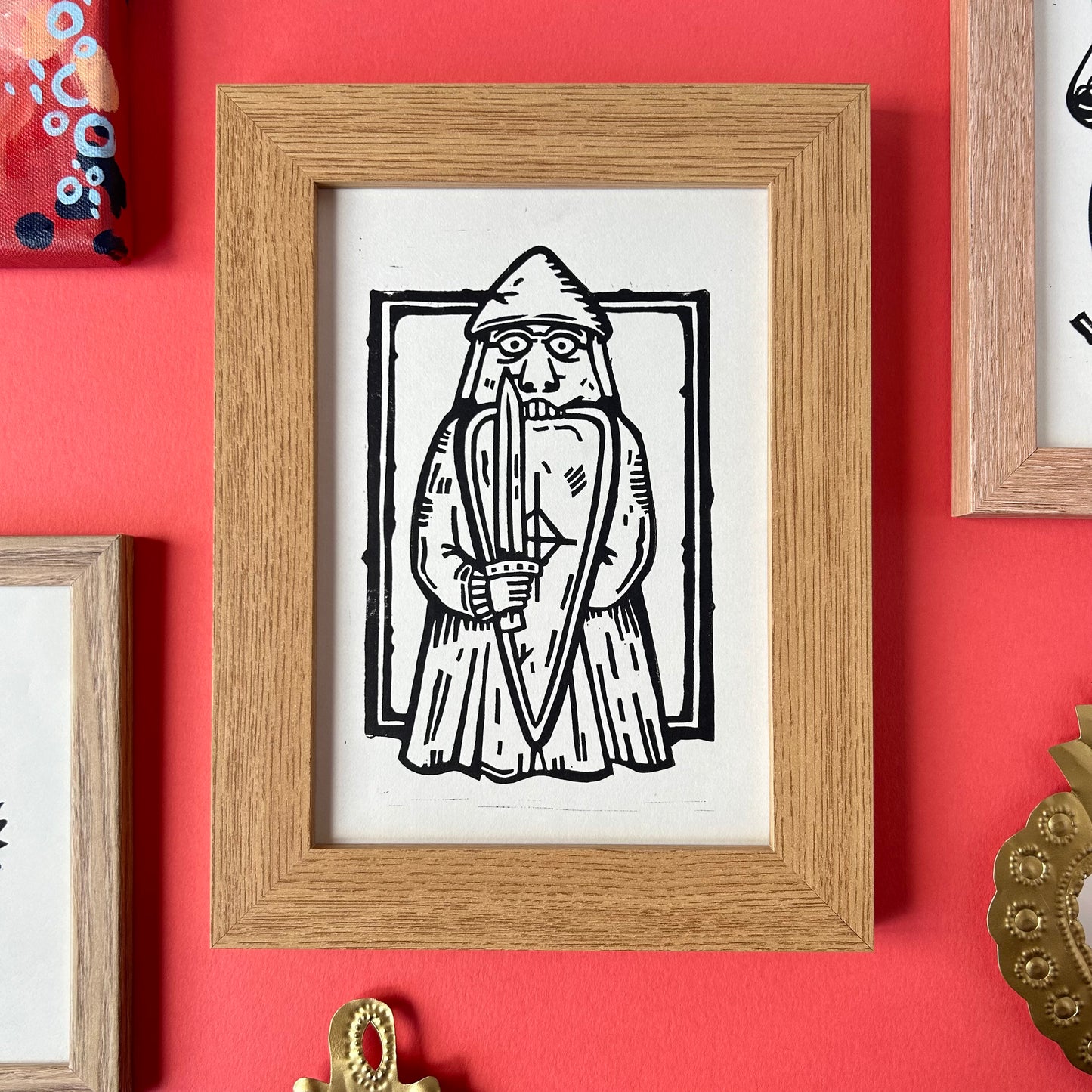 Lewis Chessmen Berserker Lino Print