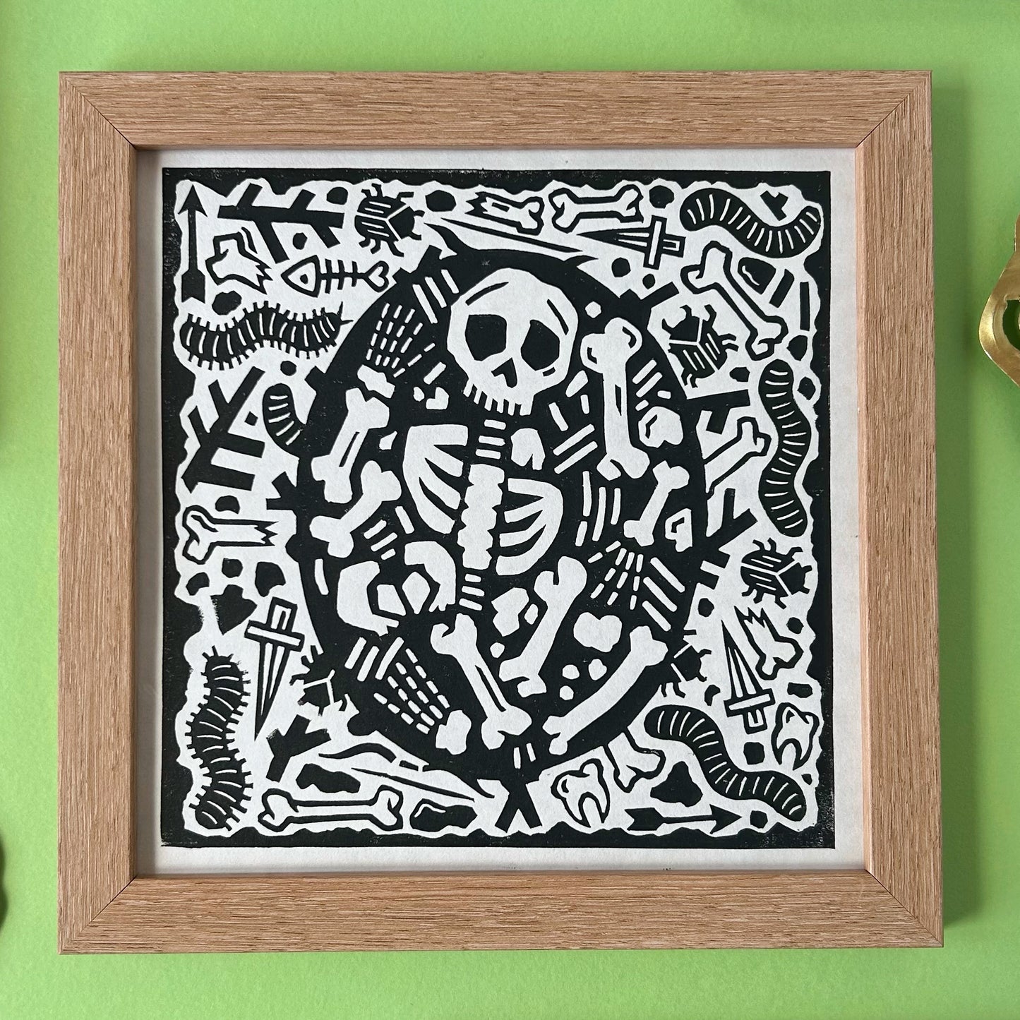 Skeleton Lino Cut Print