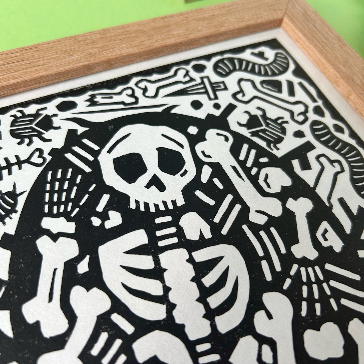 Skeleton Lino Cut Print