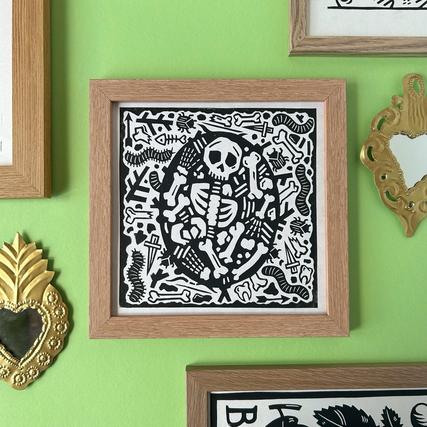 Skeleton Lino Cut Print