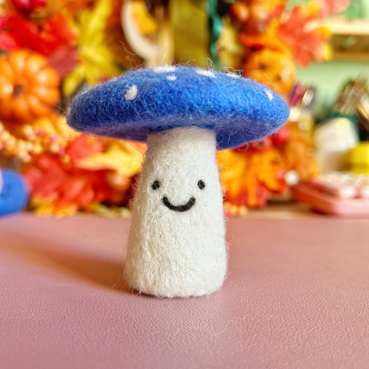 Happy Blue Felt Mushroom