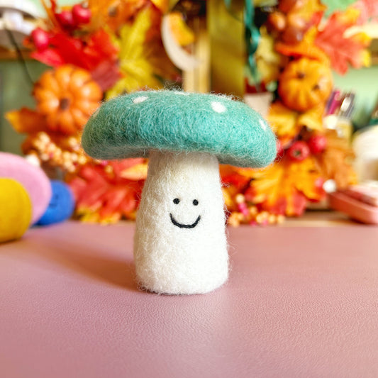 Happy Teal Felt Mushroom