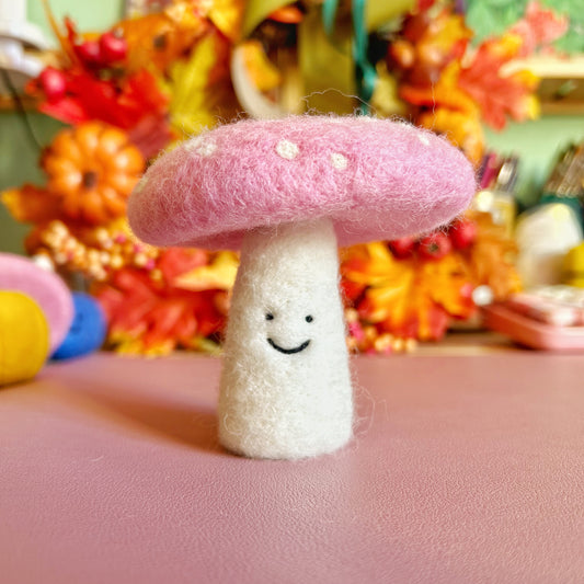 Happy Pastel Pink Felt Mushroom