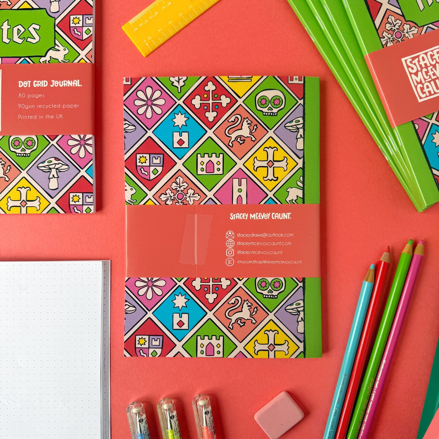 Medieval Tile Pattern Dot Grid A5 Notebook