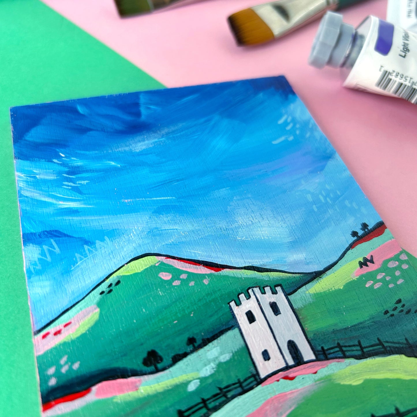 Original Castle Tower Painting 6x4 inch