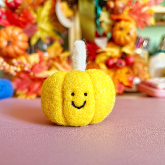Happy Yellow Felt Pumpkin
