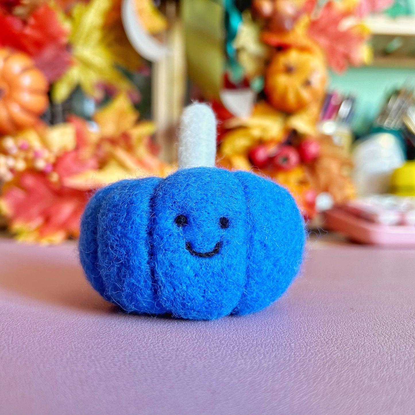 Happy Blue Felt Pumpkin