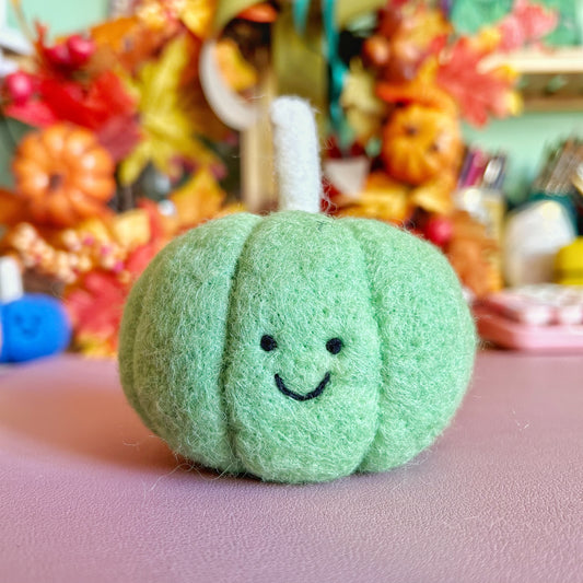 Happy Green Felt Pumpkin