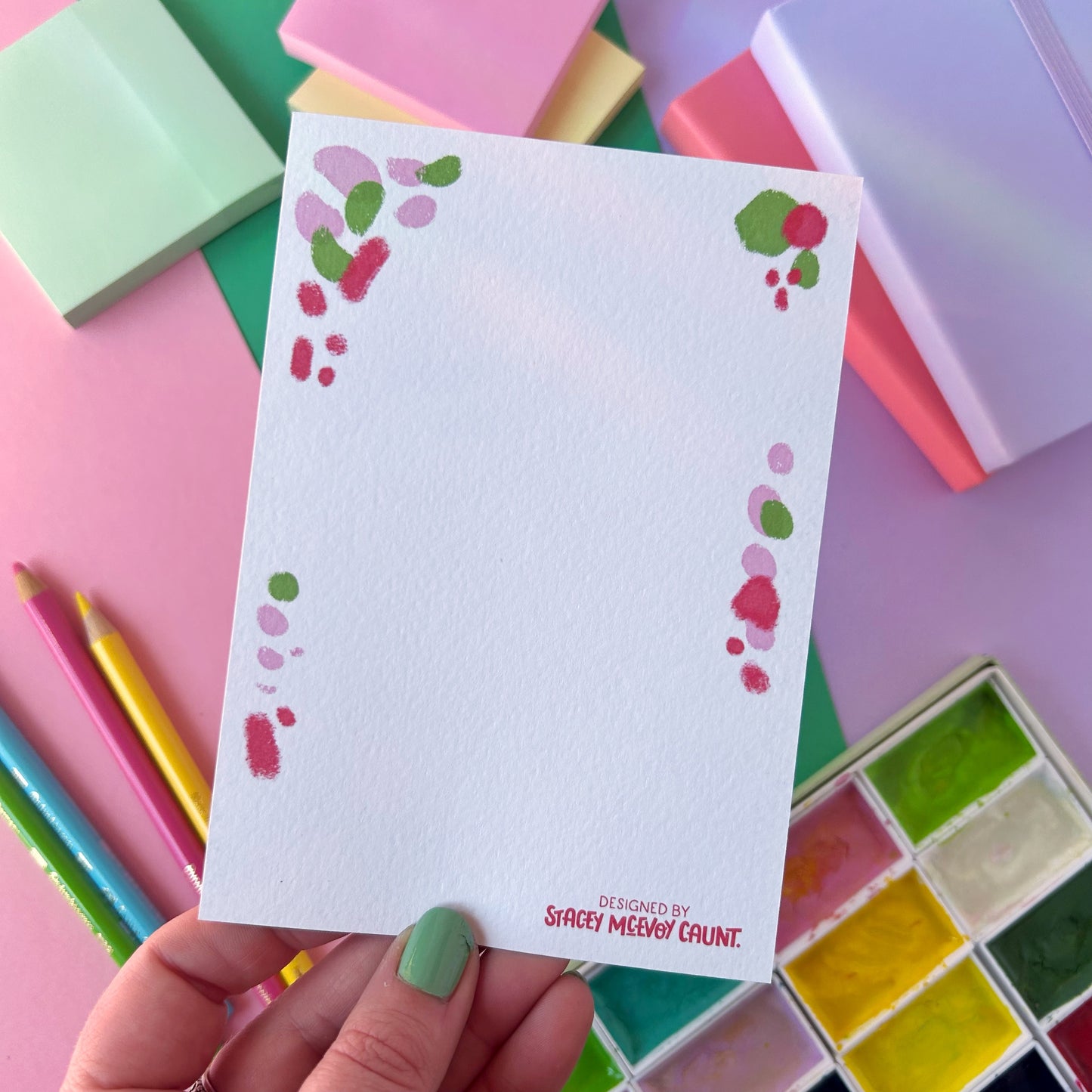 Pink and Green Abstract Postcard