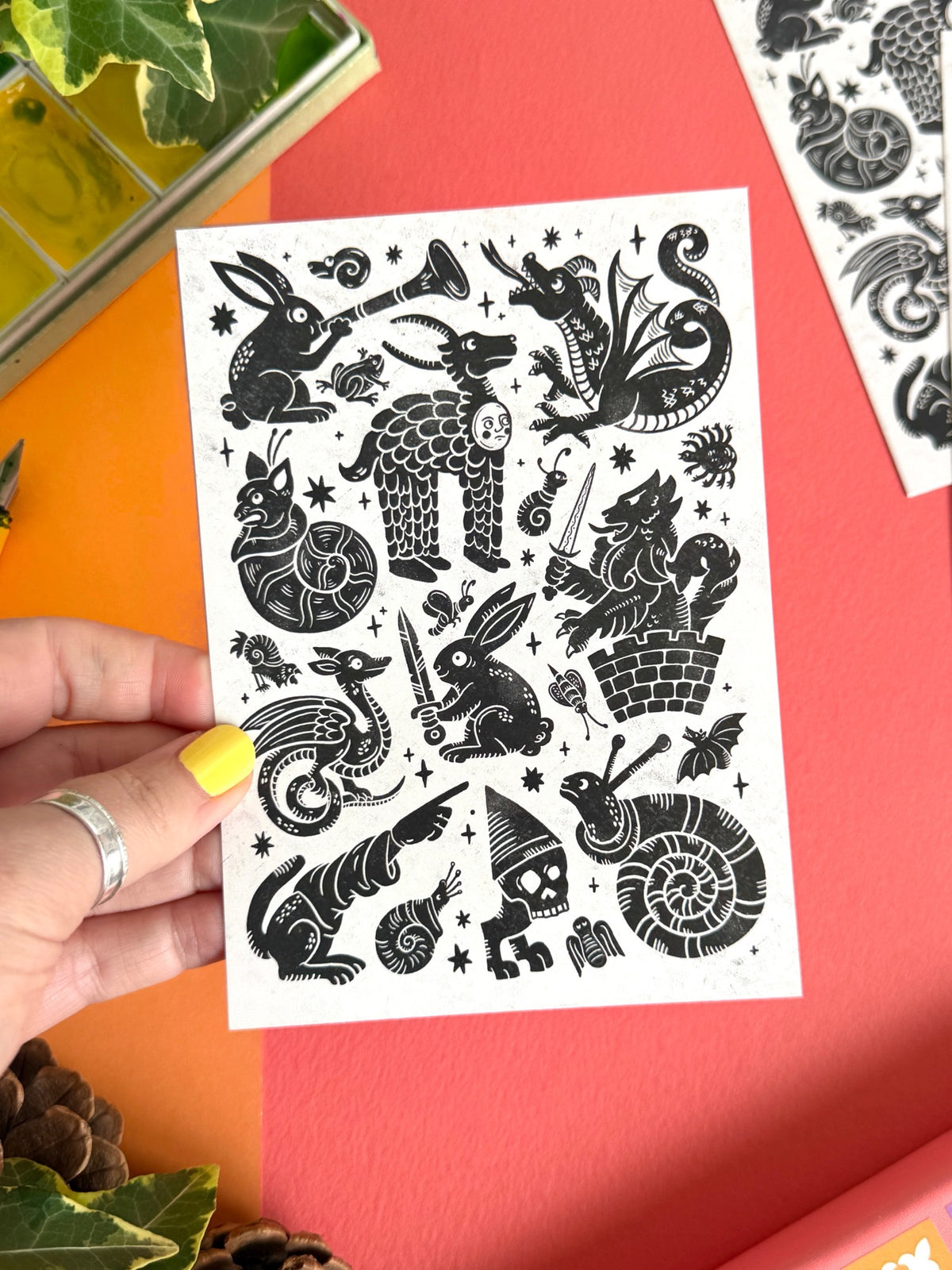 Black & White Medieval Menagerie Postcard
