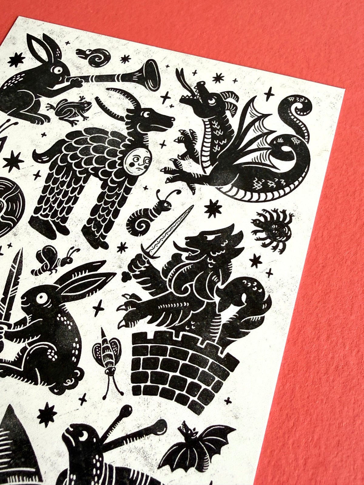 Black & White Medieval Menagerie Postcard