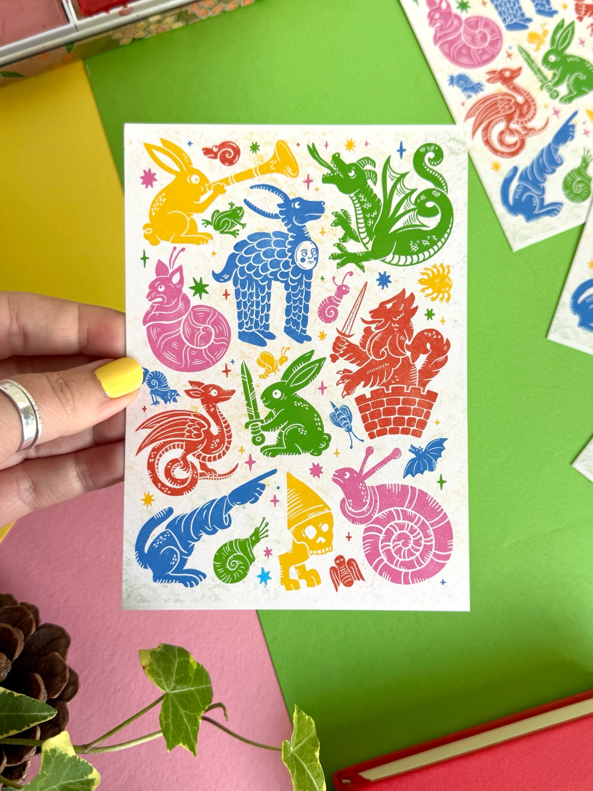 Colourful Medieval Menagerie Postcard