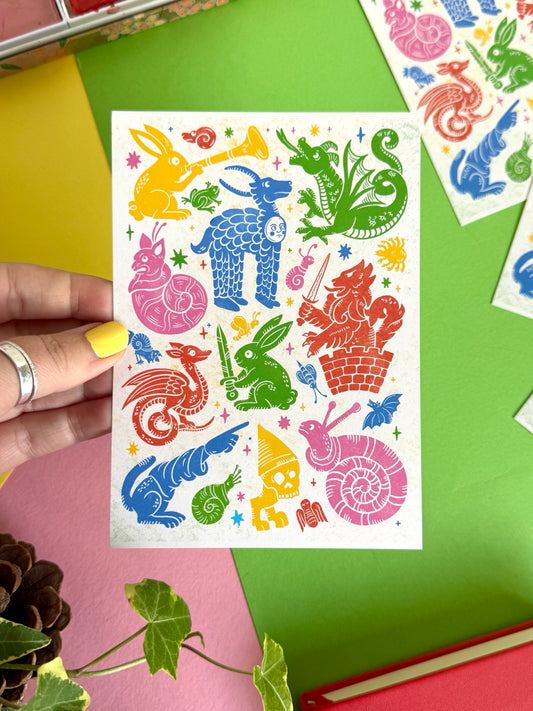 Colourful Medieval Menagerie Postcard