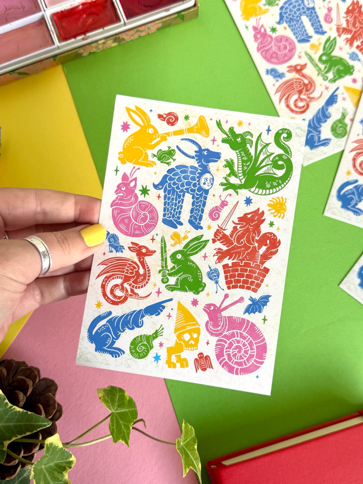 Colourful Medieval Menagerie Postcard