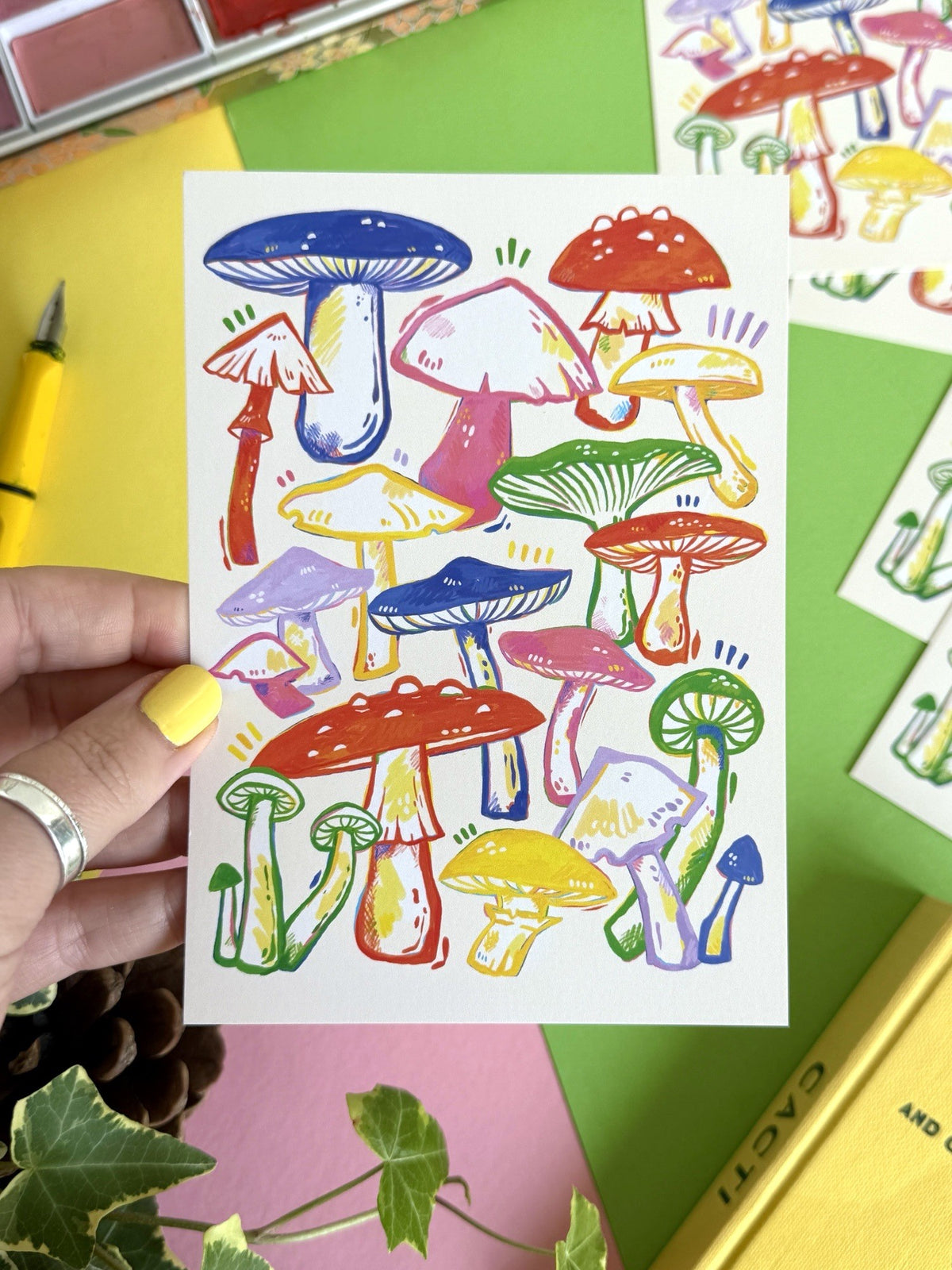Colourful Mushrooms Postcard
