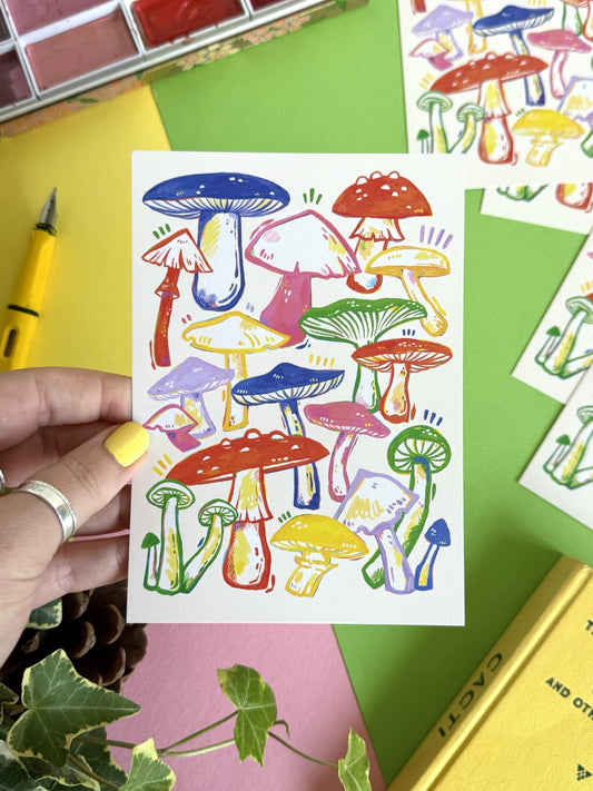 Colourful Mushrooms Postcard