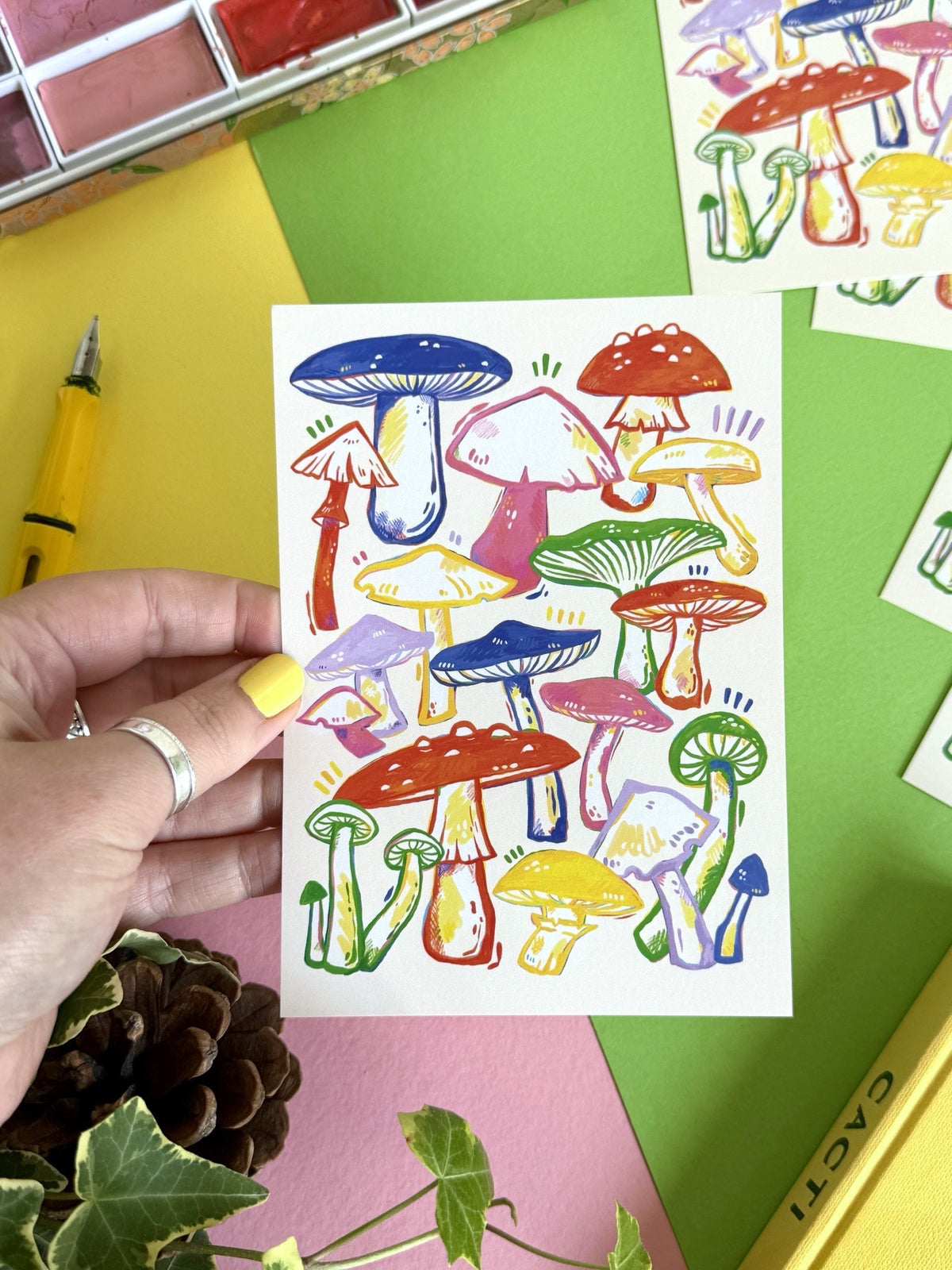 Colourful Mushrooms Postcard