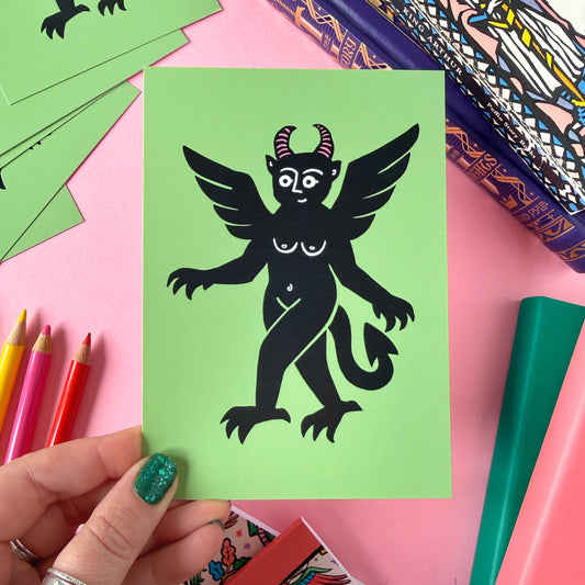 Green Boobie Devil Postcard
