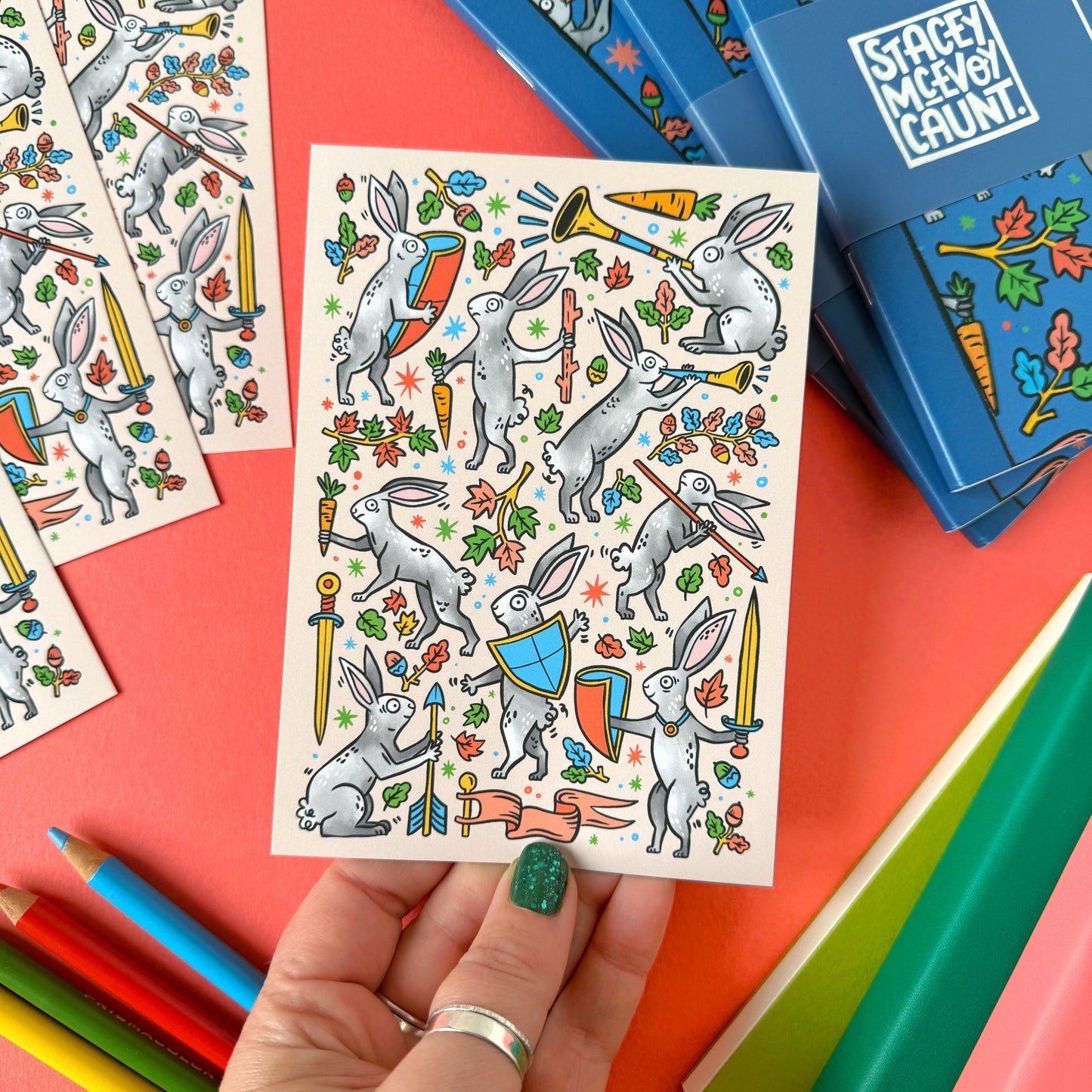 Duelling Rabbits Marginalia Postcard