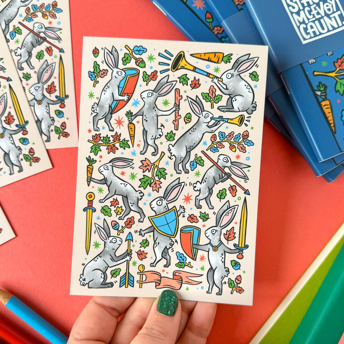 Duelling Rabbits Marginalia Postcard