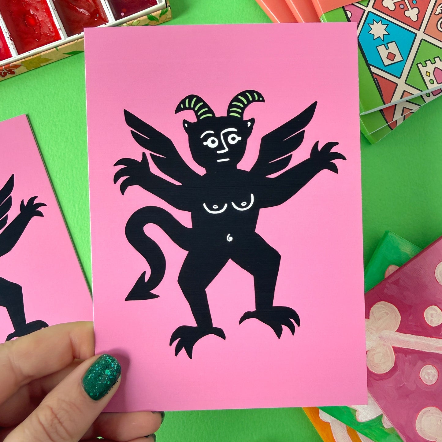 Pink Boobie Devil Postcard