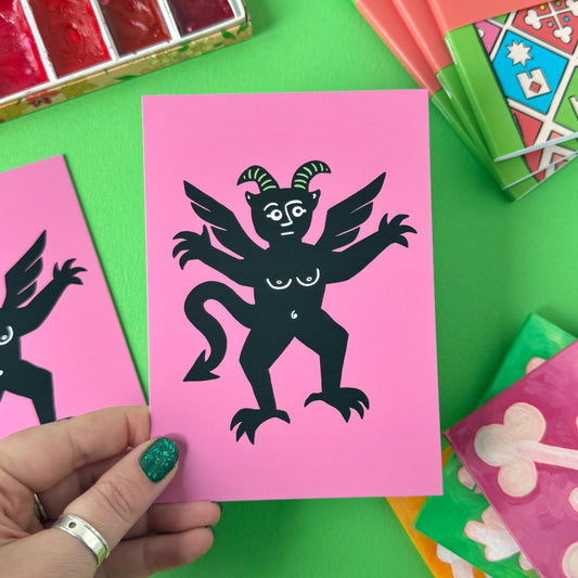 Pink Boobie Devil Postcard