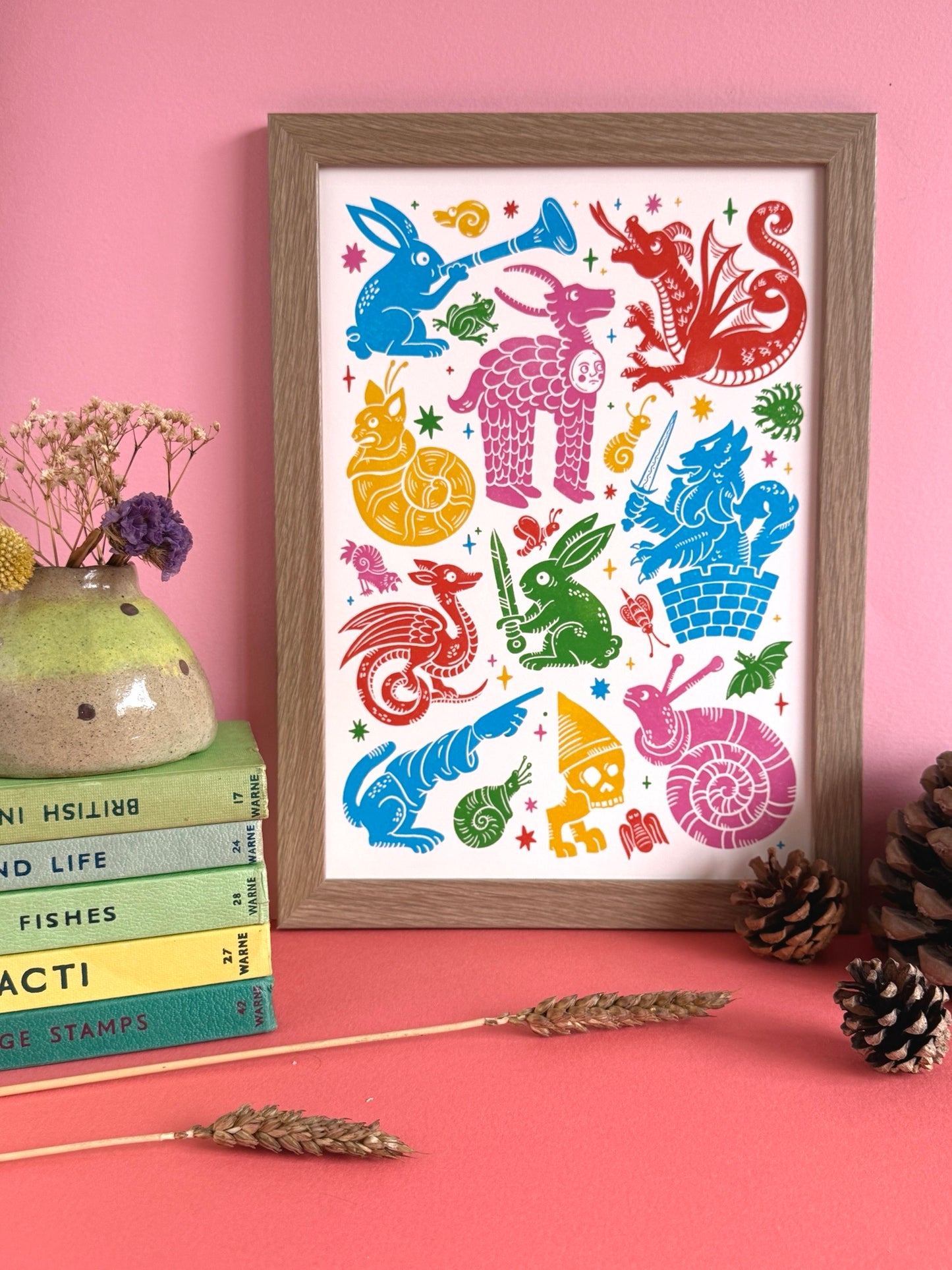 Colourful Medieval Menagerie Print