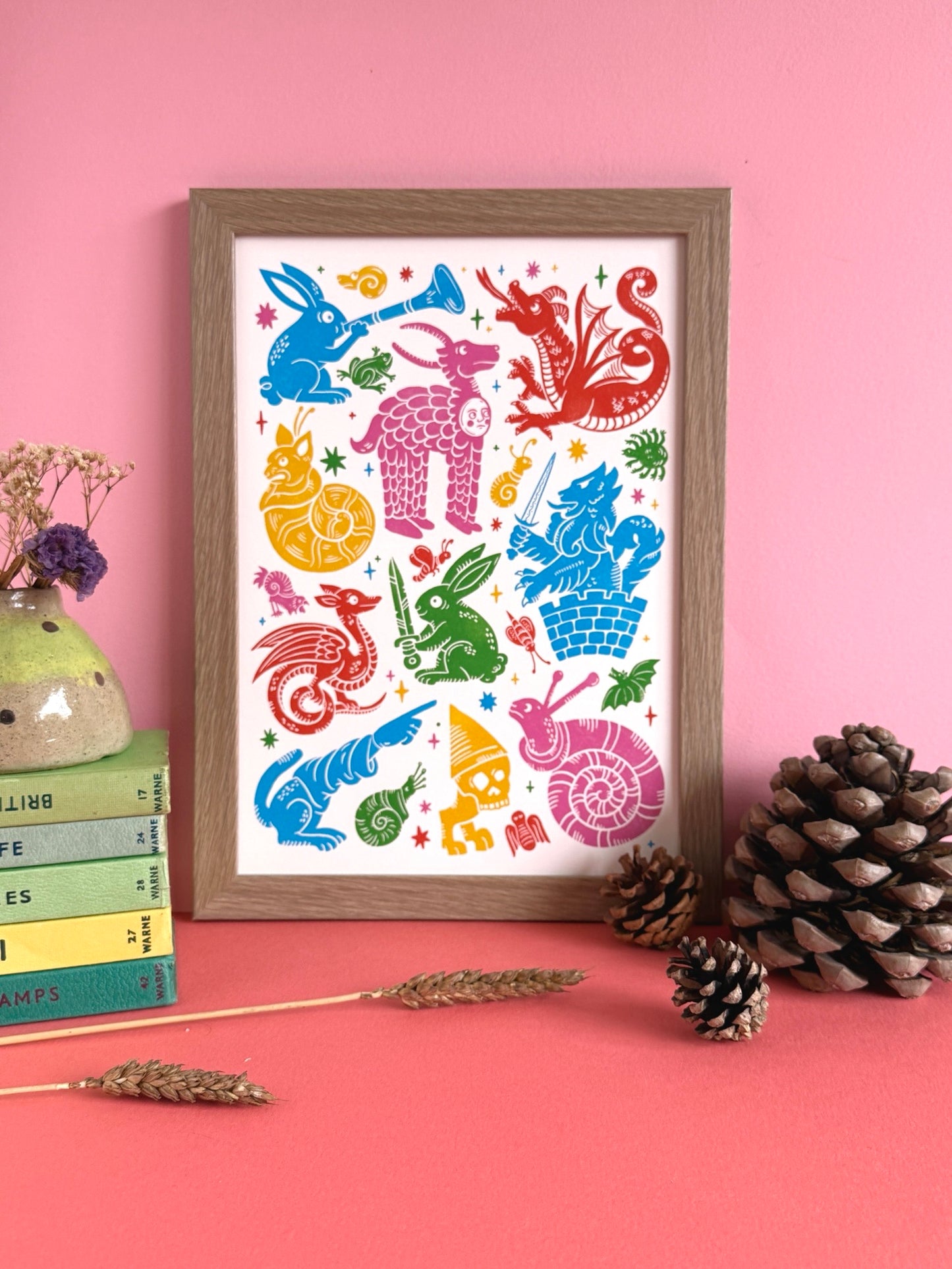 Colourful Medieval Menagerie Print