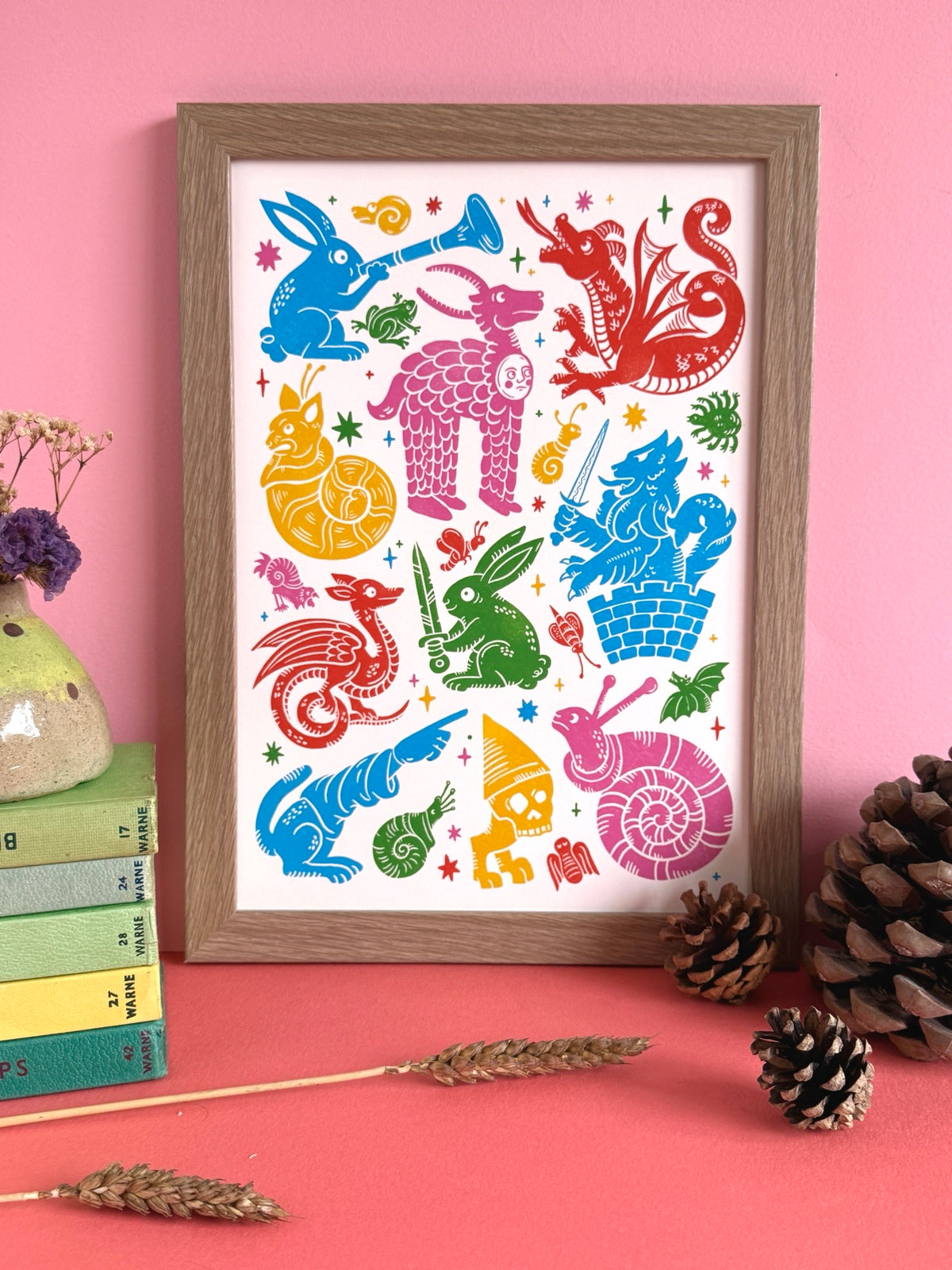 Colourful Medieval Menagerie Print