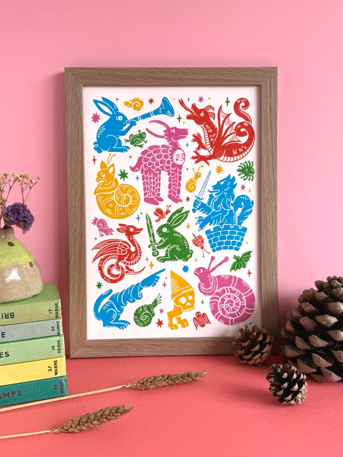 Colourful Medieval Menagerie Print