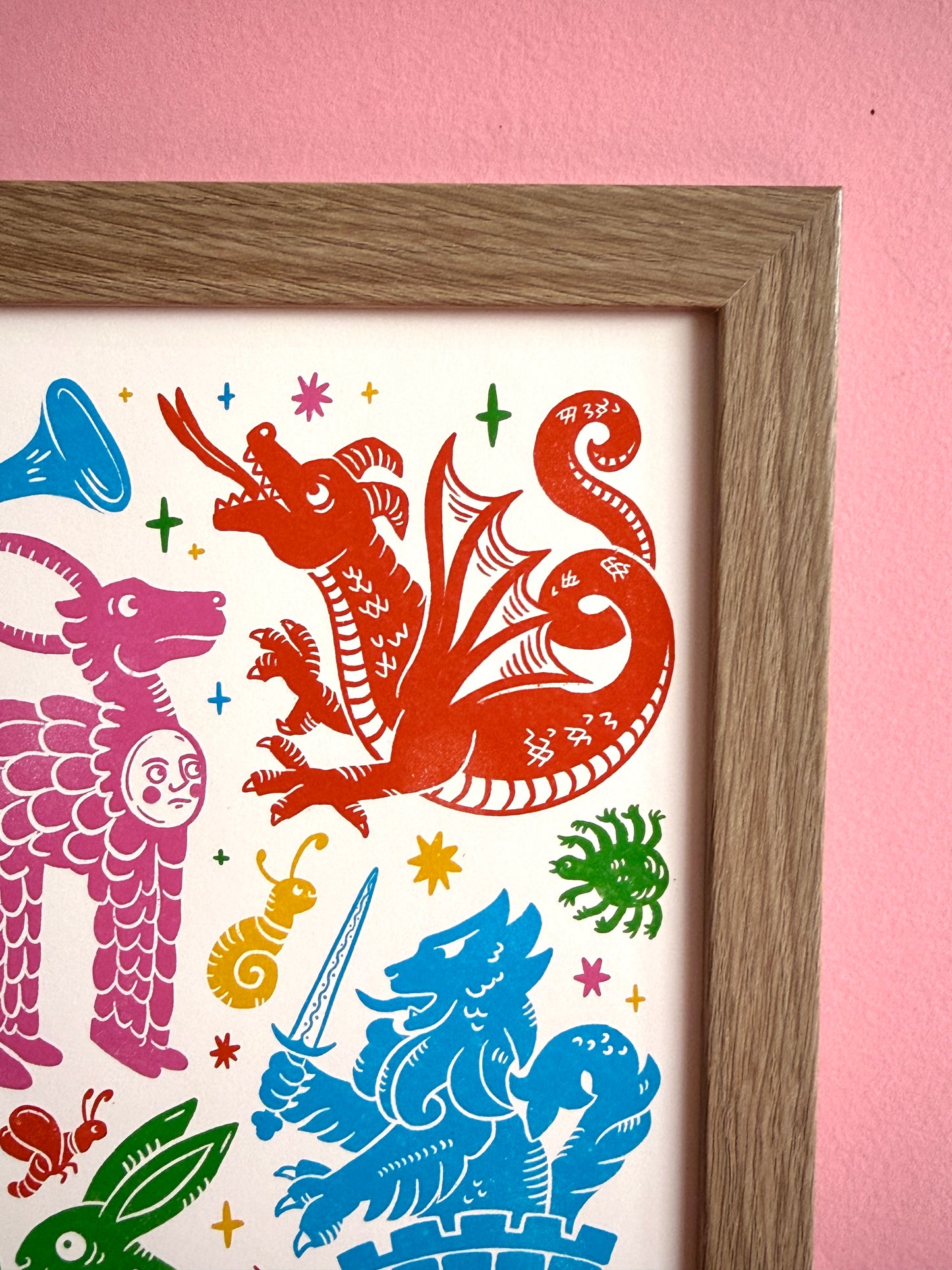 Colourful Medieval Menagerie Print