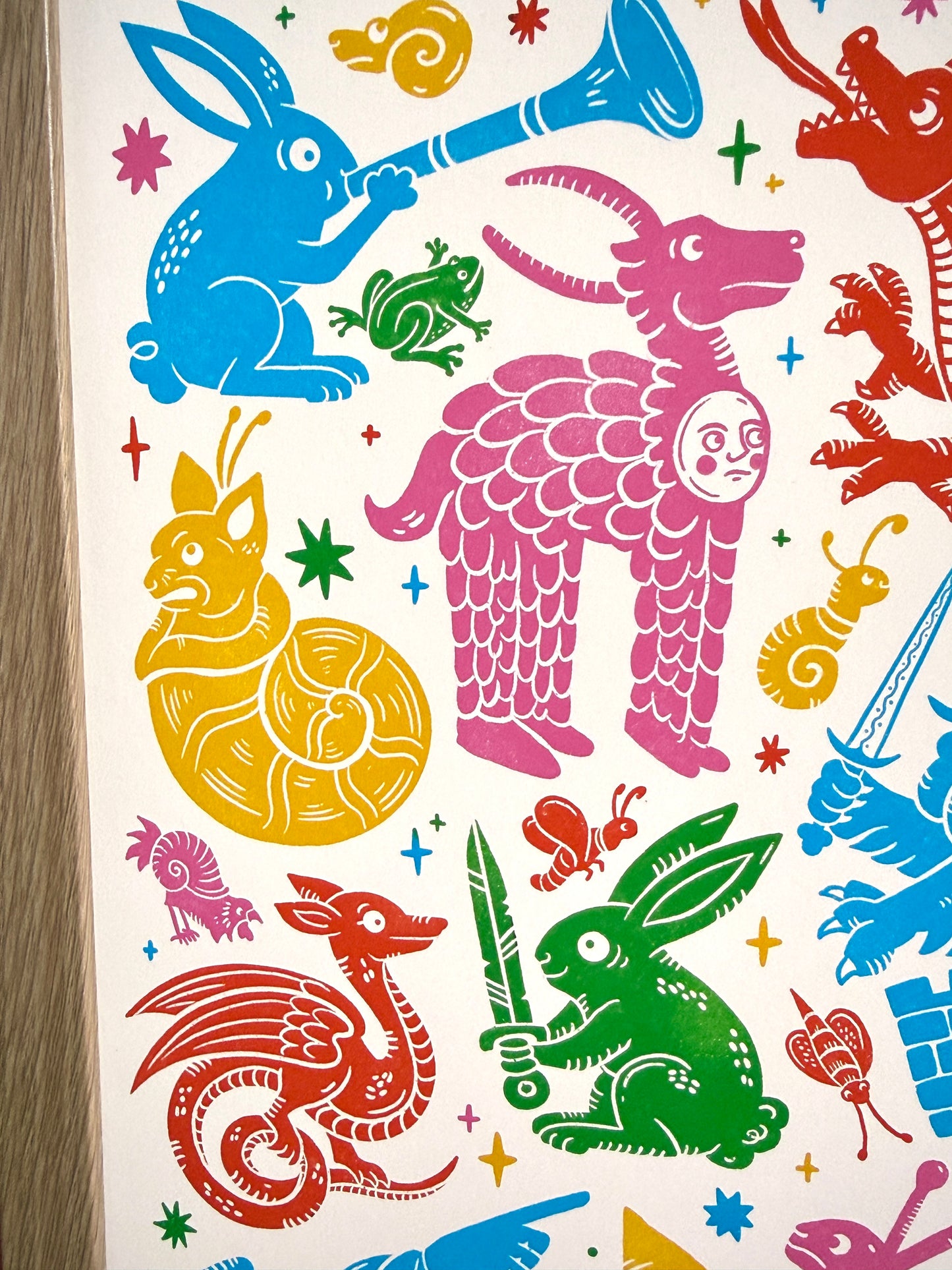 Colourful Medieval Menagerie Print