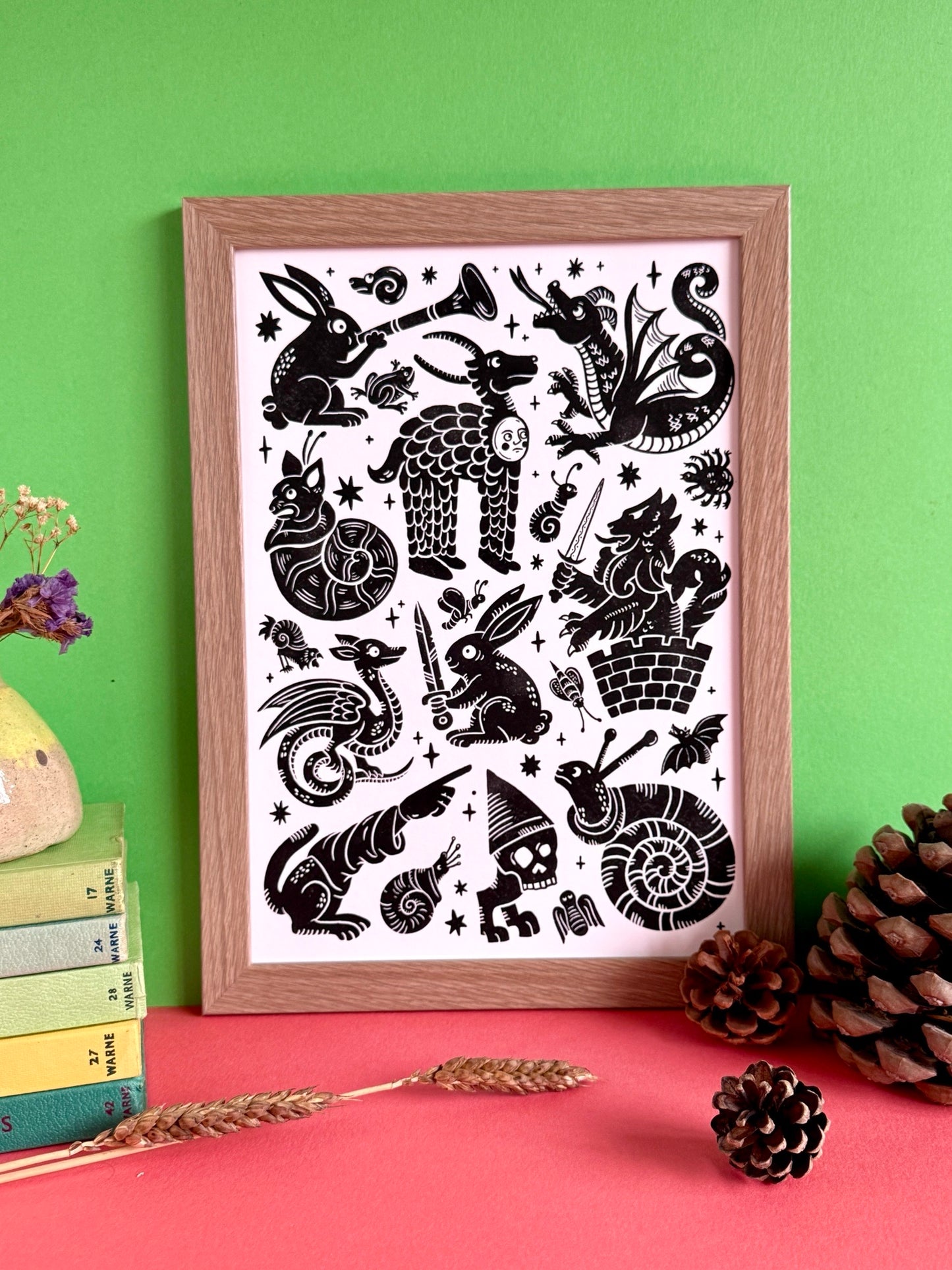 Medieval Menagerie Black & White Print