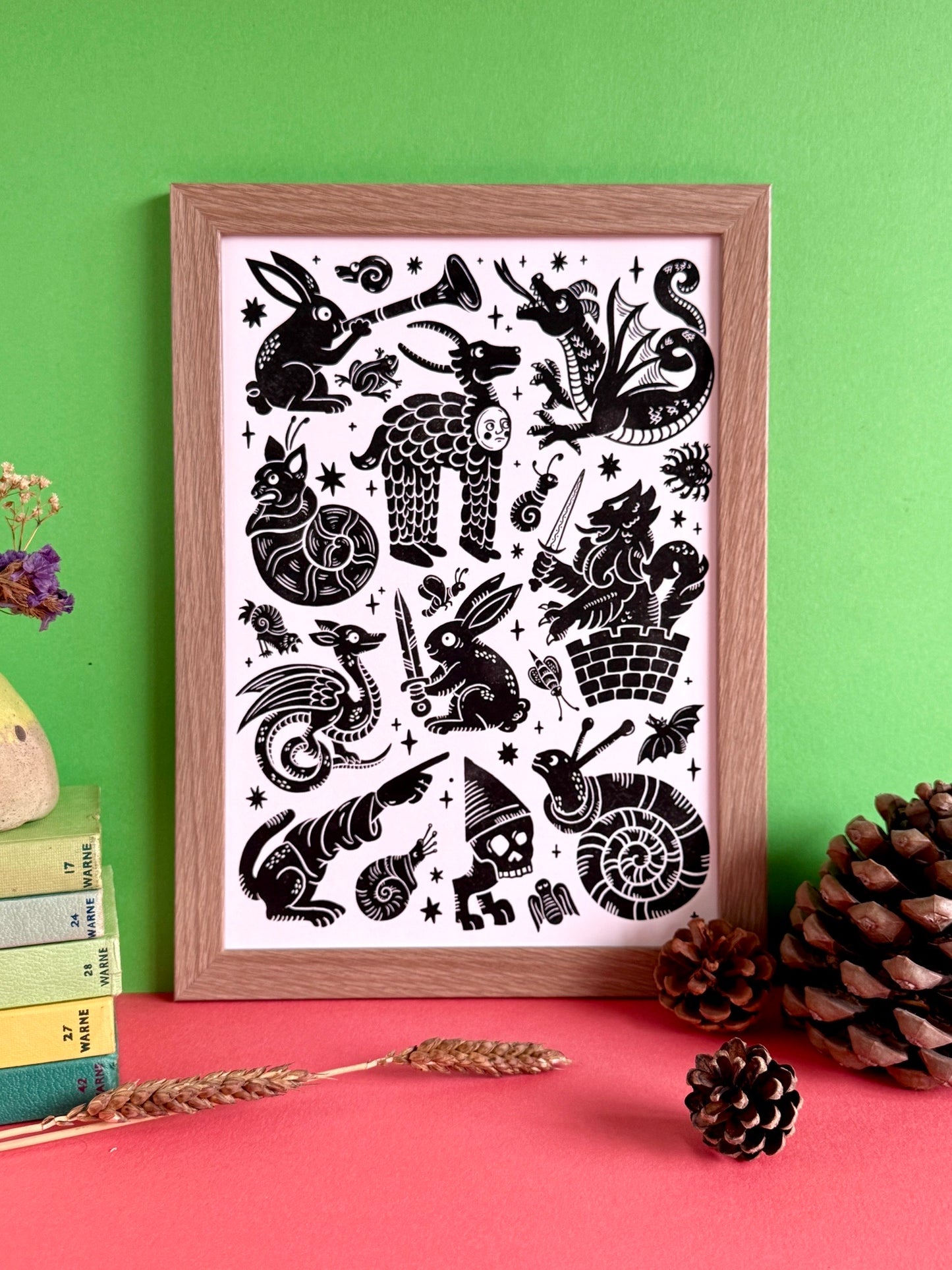 Medieval Menagerie Black & White Print
