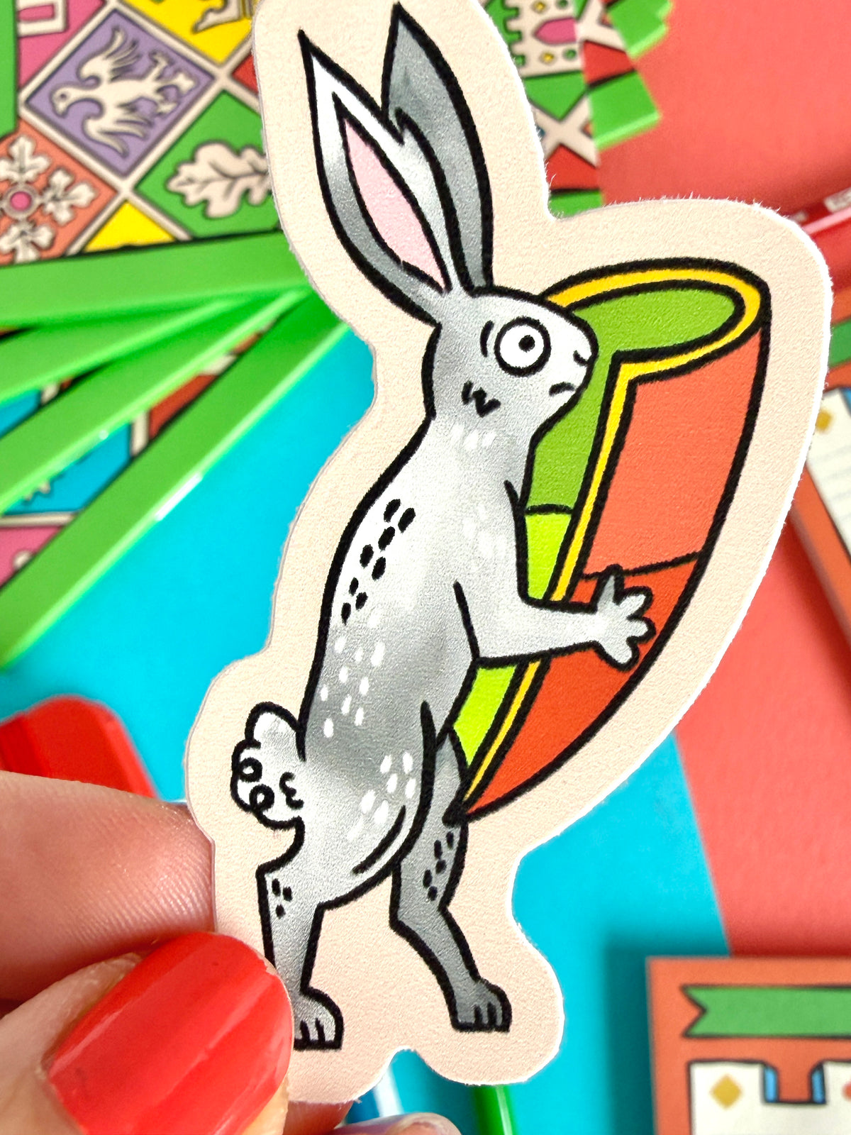 Medieval Bunny With Big Red Shield Sticker