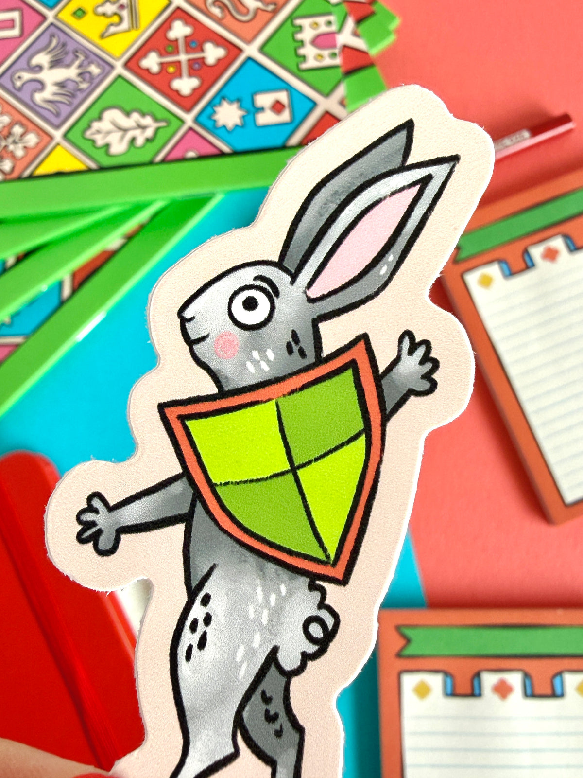 Medieval Bunny With Green Shield Sticker