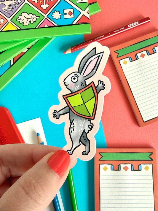 Medieval Bunny With Green Shield Sticker