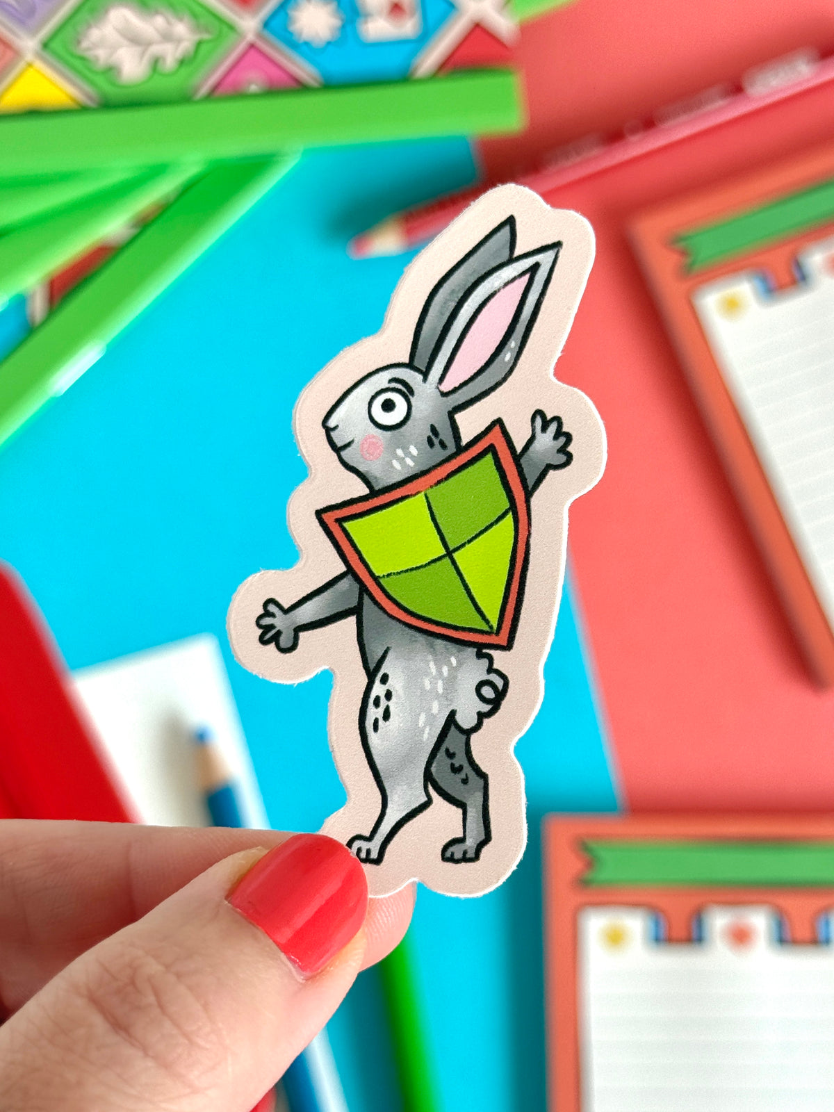 Medieval Bunny With Green Shield Sticker