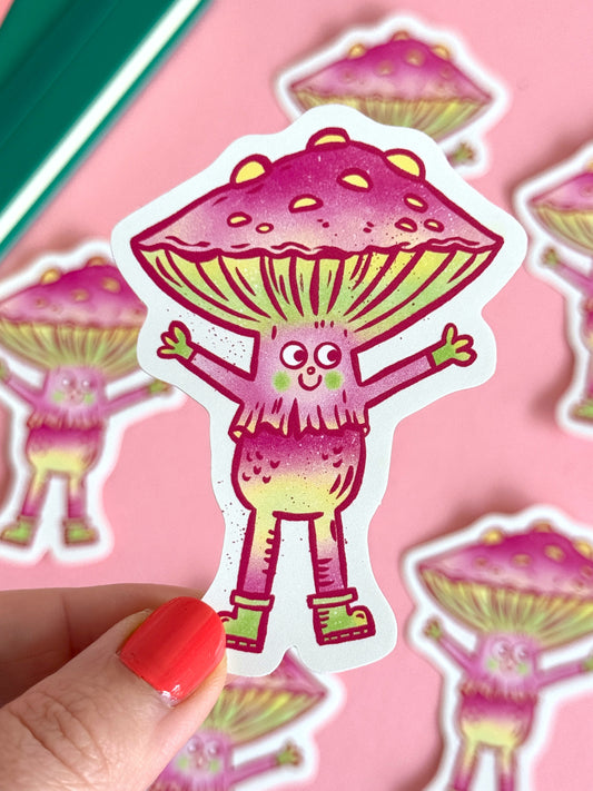 Pink Mushroom Fun Guy Sticker