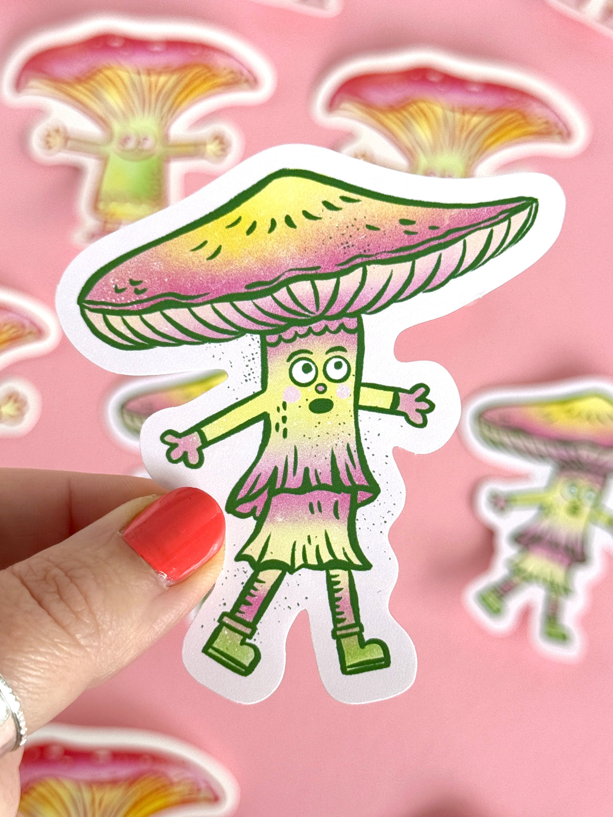 Pink and Yellow Mushroom Fun Guy Sticker