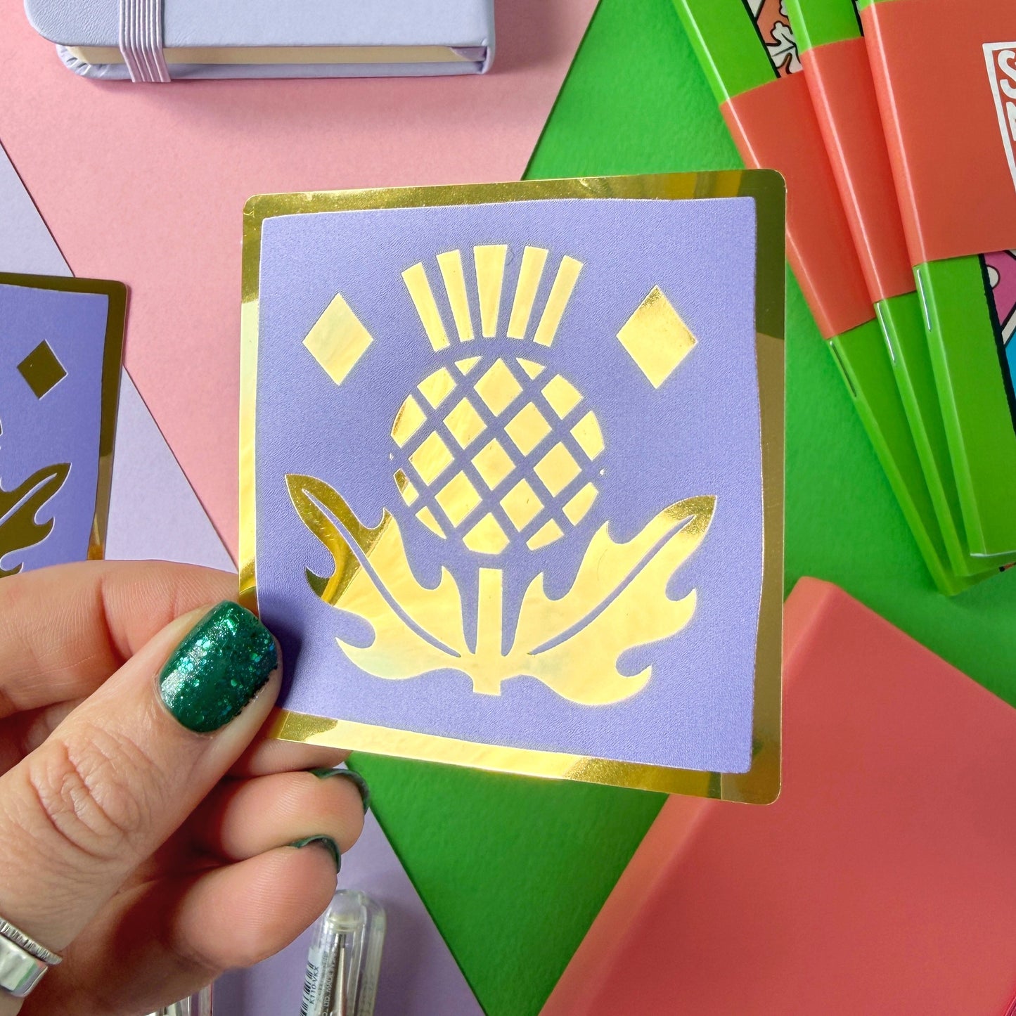 Gold Foil Thistle Medieval Tile Sticker