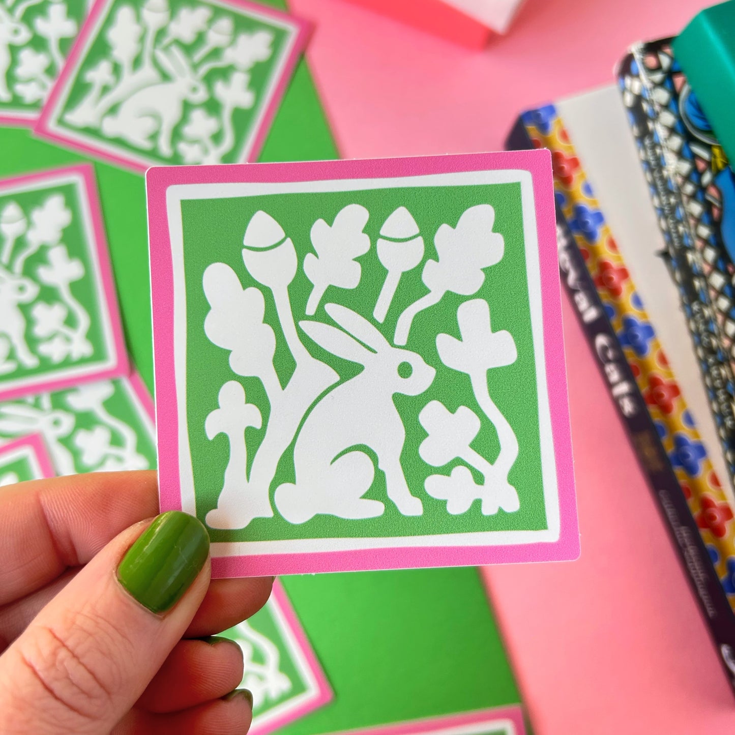 Green Bunny Medieval Tile Sticker