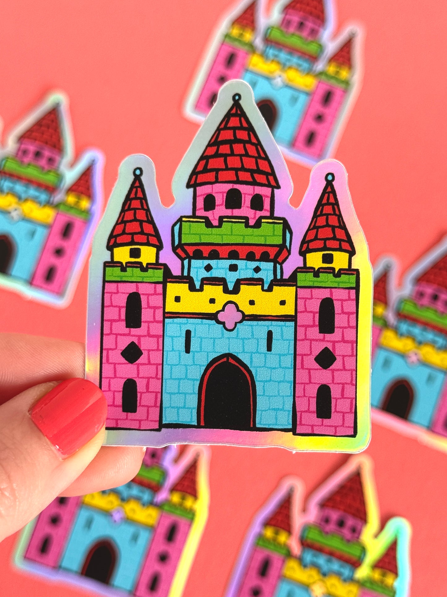 Medieval Castle Rainbow Holographic Sticker