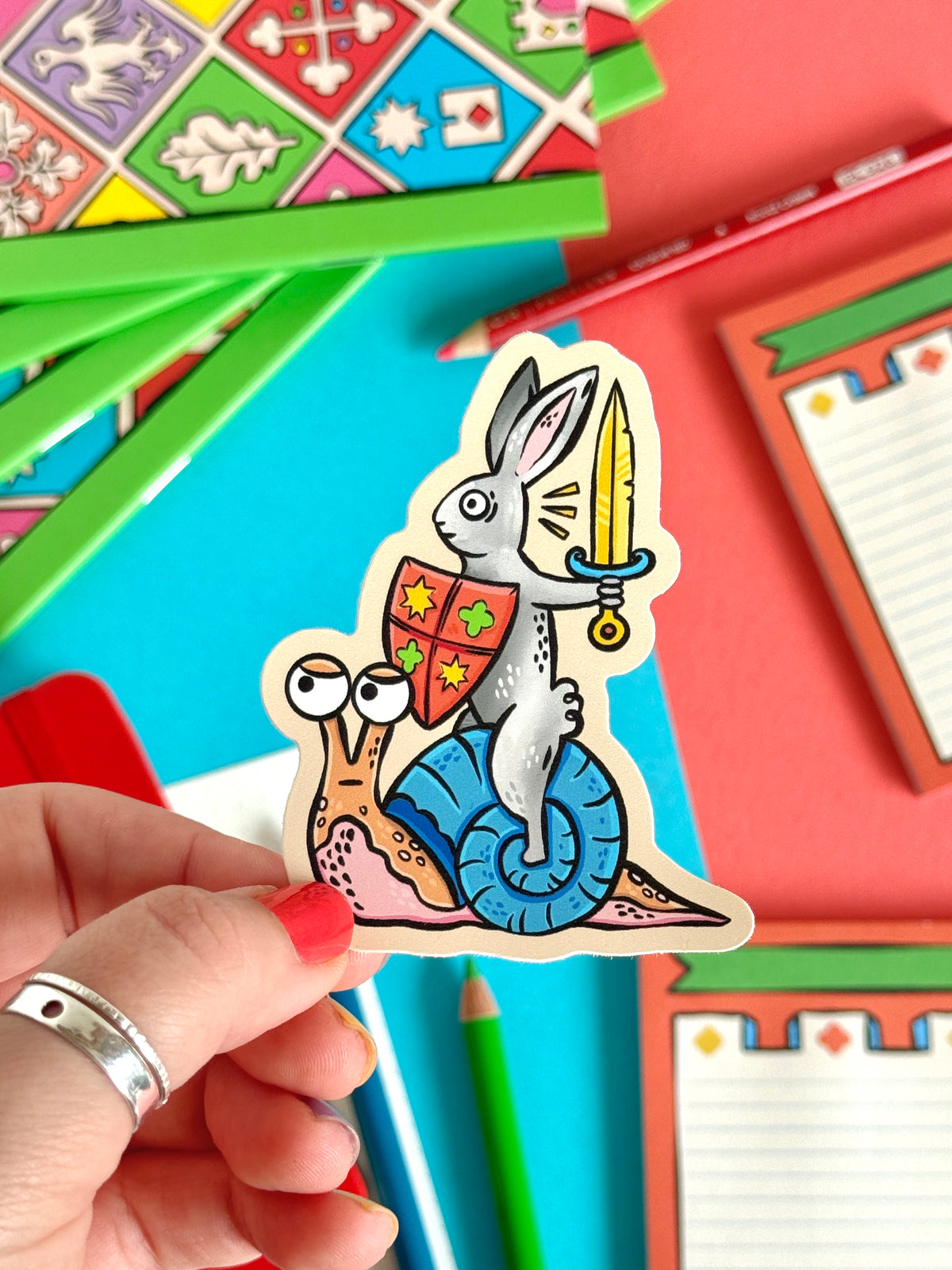 Medieval Rabbit Riding a Snail Sticker