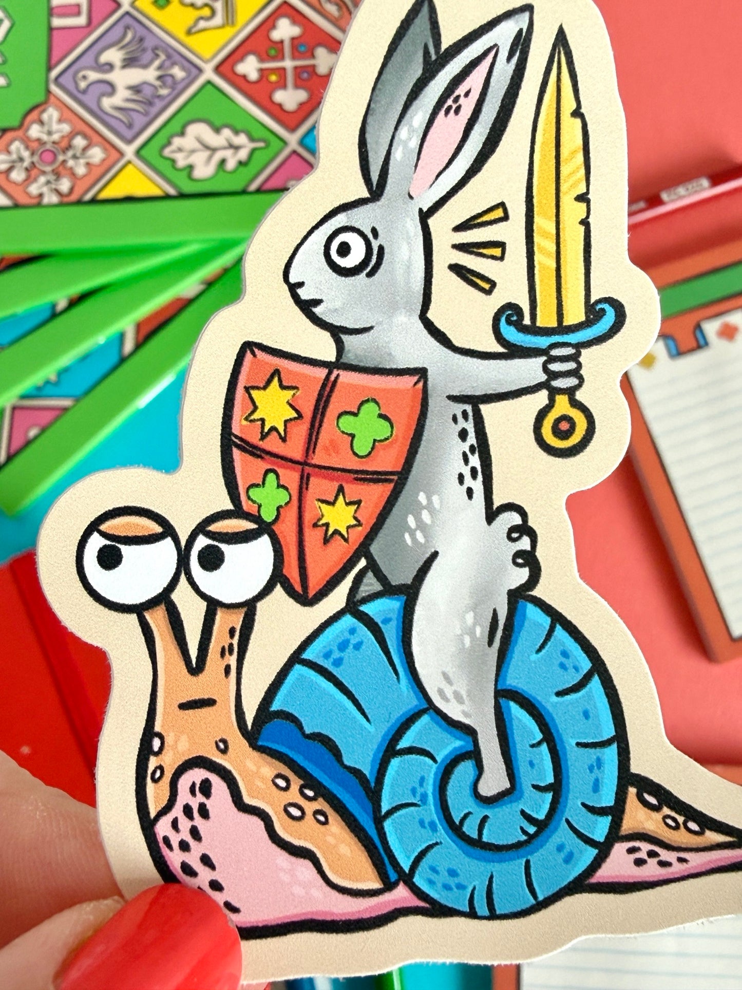 Medieval Rabbit Riding a Snail Sticker